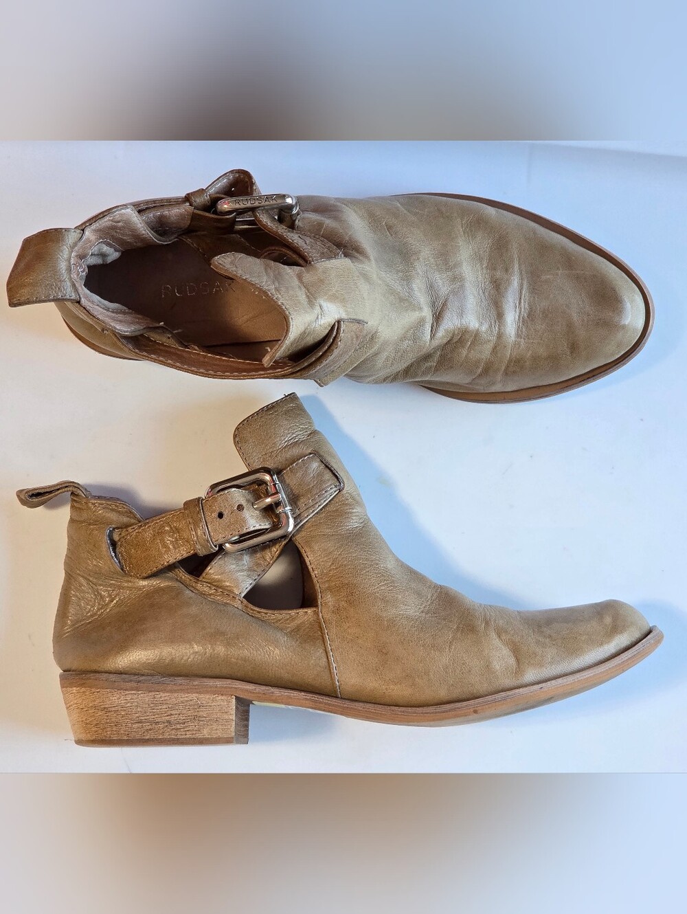 Rudsak Light Tan Leather Cutout Buckle Ankle Booties Size 38